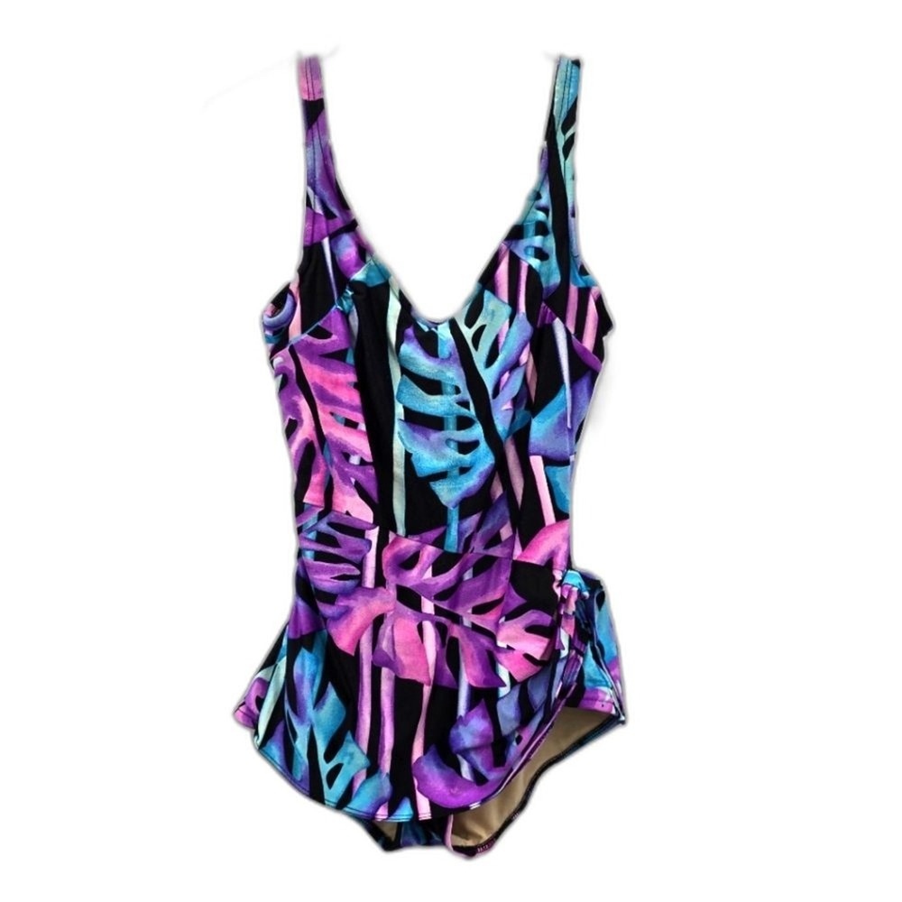 Slimsuit Purple Tropical One Piece Vacation Beach Resort Goth Swimsuit Medium 10